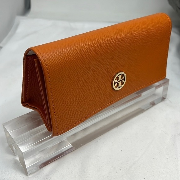 Tory Burch Crossgrain Orange Leather Large Sunglasses Case Clutch - Picture 1 of 7